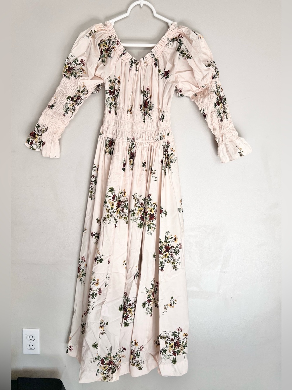 Doen Kaira Shirred Floral-Print Organic Cotton Poplin Midi Dress Size XS - Picture 6 of 7